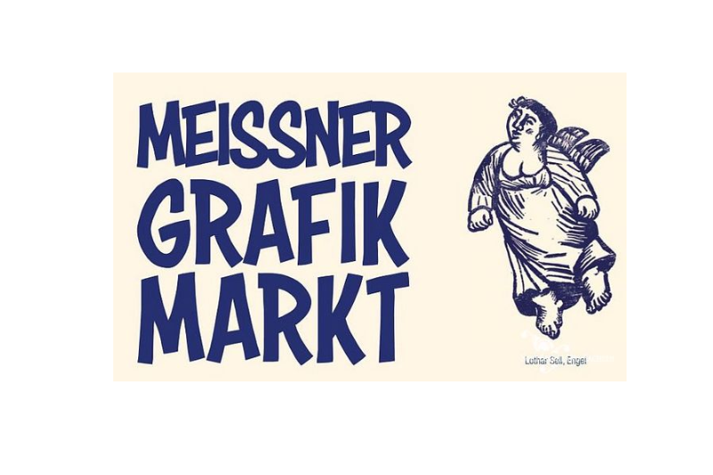 Logo des Meißner Grafikmarkts mit einer gezeichneten Engelsfigur