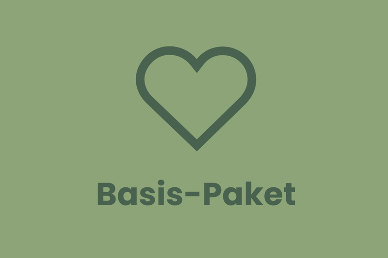 Grafik „Basis-Paket“ mit stilisiertem Herz auf grünem Grund